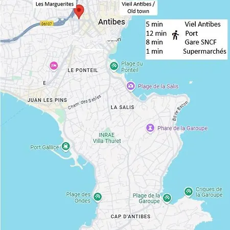 公寓 Centre, 3 Chambres, 2 Salles De Bain, Clim, Terrasse, Wifi 昂蒂布